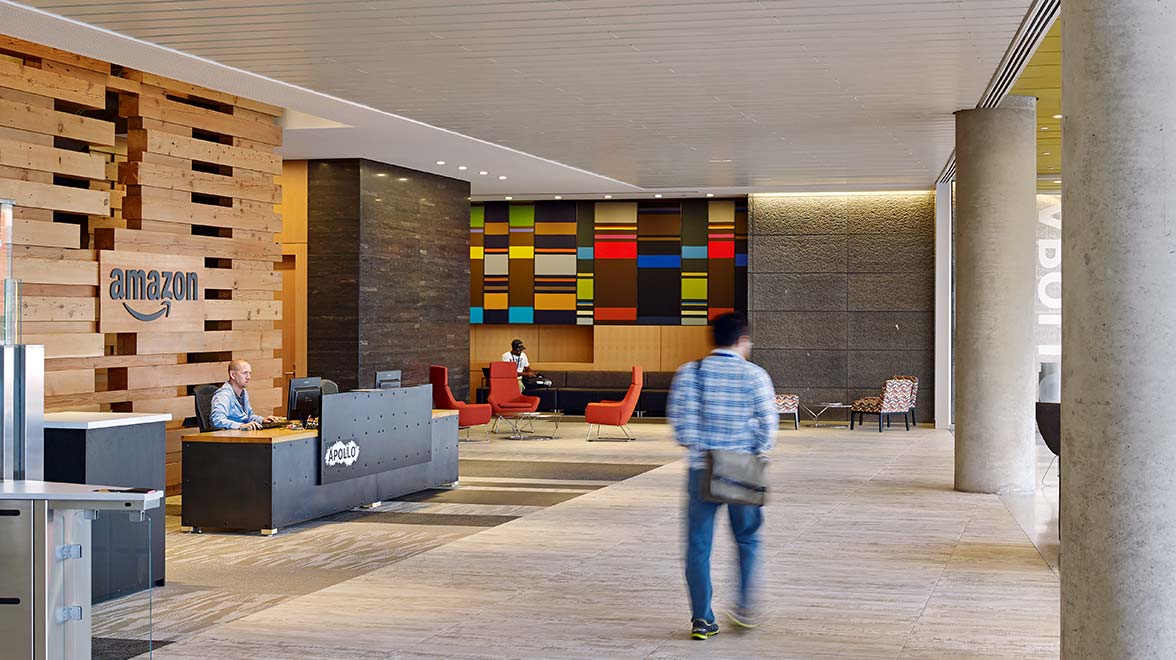 Colorful lobby at Amazon Phase VI in Seattle