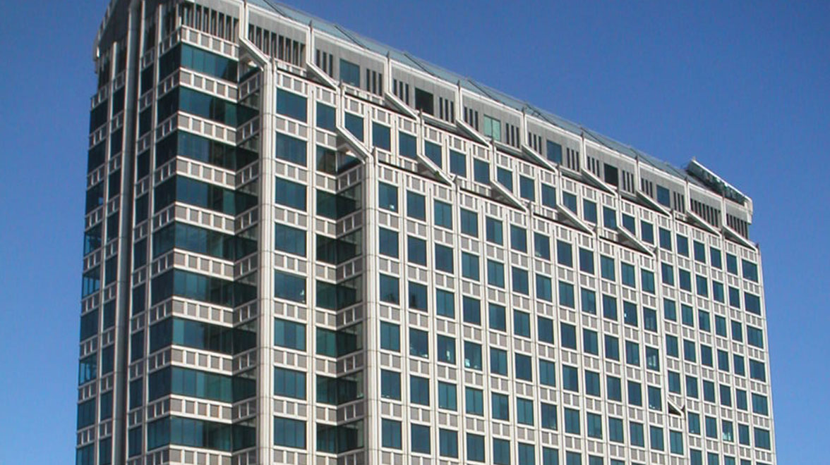 View of the outer facade of the building at Buckhead Plaza in Georgia